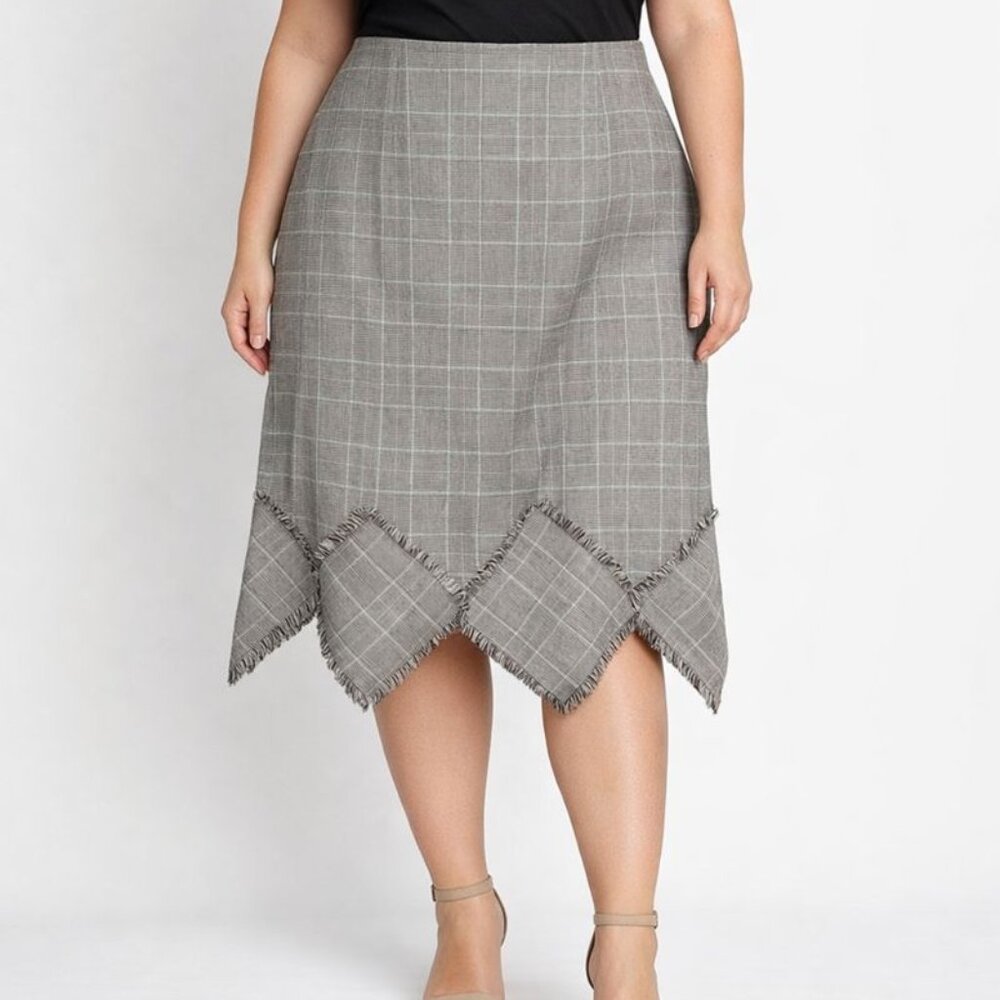 Vintage Harve Benard Collection 16 Brown Plaid Check Stretch Wool Midi Skirt